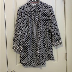 Navy & White Long-Sleeve Blouse